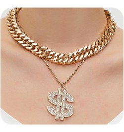 Dollar Sign Necklace Layered Cuban Chain Necklace Rhinestone Dollar Sign Pendant Chunky Cuban Chain Choker Jewelry for Women ...