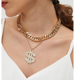 Dollar Sign Necklace Layered Cuban Chain Necklace Rhinestone Dollar Sign Pendant Chunky Cuban Chain Choker Jewelry for Women ...