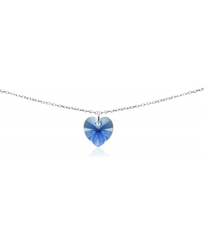 Sterling Silver European Crystal Heart Short Choker Necklace for Women Girls Blue - September $11.48 Necklaces