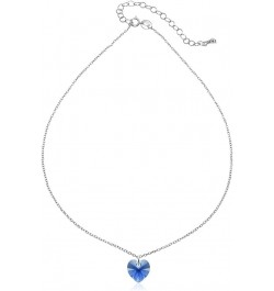 Sterling Silver European Crystal Heart Short Choker Necklace for Women Girls Blue - September $11.48 Necklaces