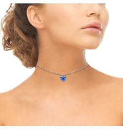 Sterling Silver European Crystal Heart Short Choker Necklace for Women Girls Blue - September $11.48 Necklaces