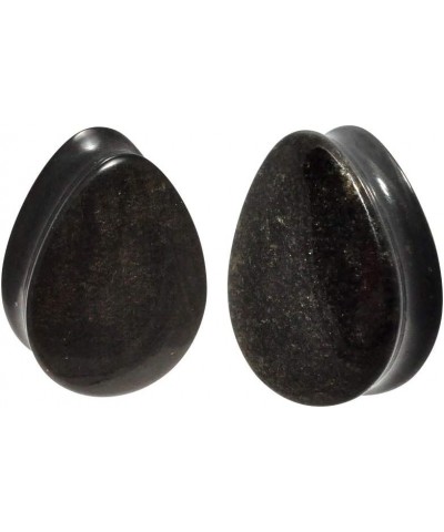 Pair of Golden Obsidian Convex Teardrop Double Flare Plugs (STN-647) 1" (25mm) $9.87 Body Jewelry