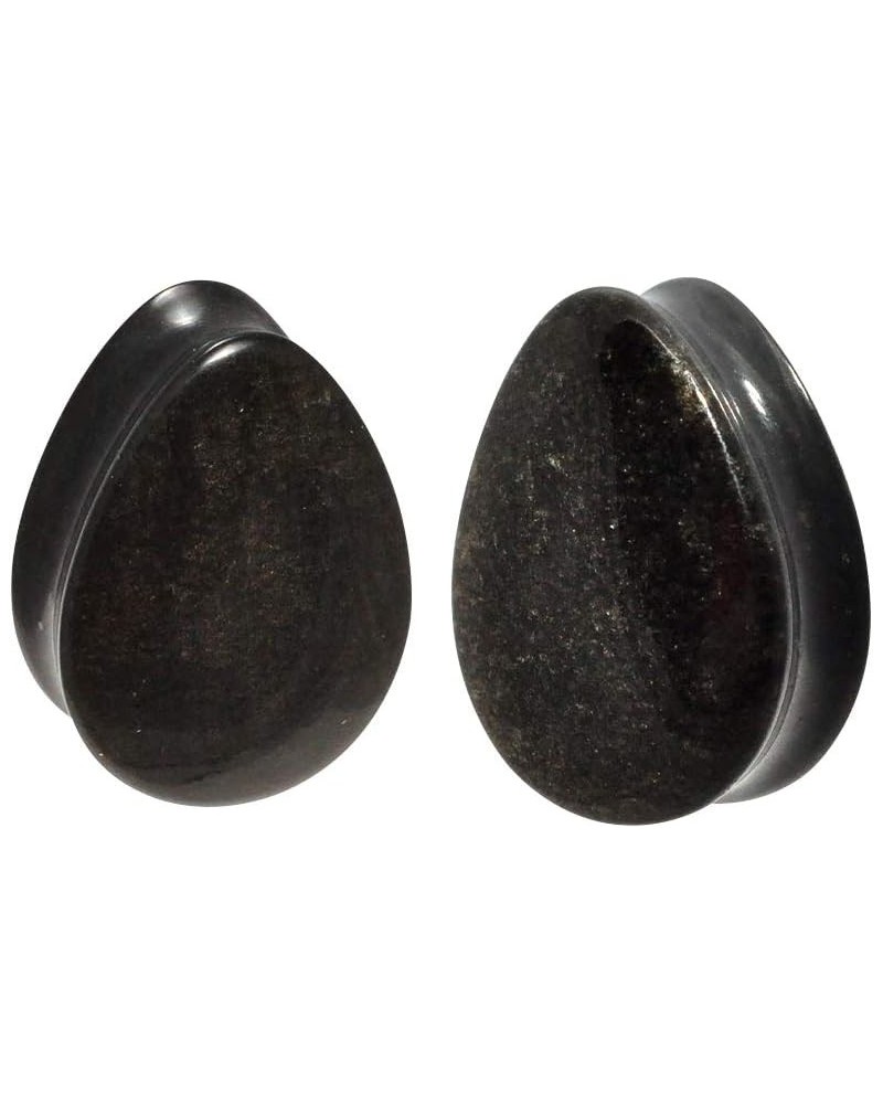 Pair of Golden Obsidian Convex Teardrop Double Flare Plugs (STN-647) 1" (25mm) $9.87 Body Jewelry