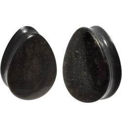 Pair of Golden Obsidian Convex Teardrop Double Flare Plugs (STN-647) 1" (25mm) $9.87 Body Jewelry