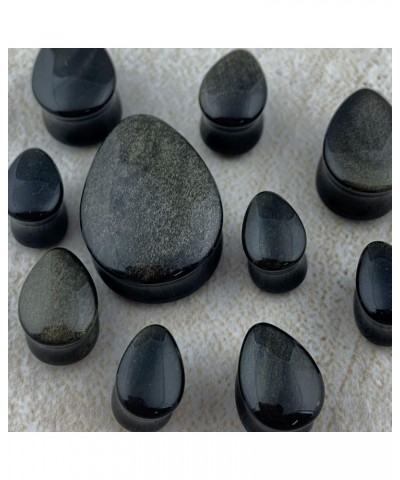 Pair of Golden Obsidian Convex Teardrop Double Flare Plugs (STN-647) 1" (25mm) $9.87 Body Jewelry