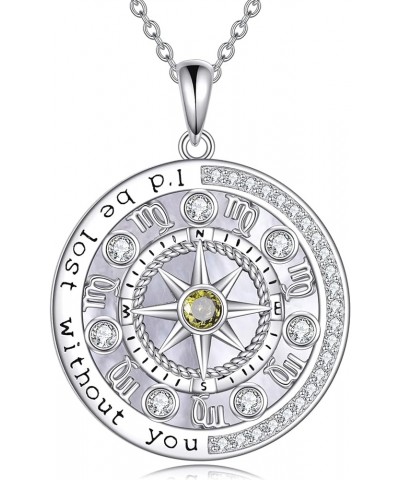 925 Sterling Silver Compass Necklace with Zodiac Graduation Gifts for Women Genuine Birthstone Compass Jewelry for Teen Girls...