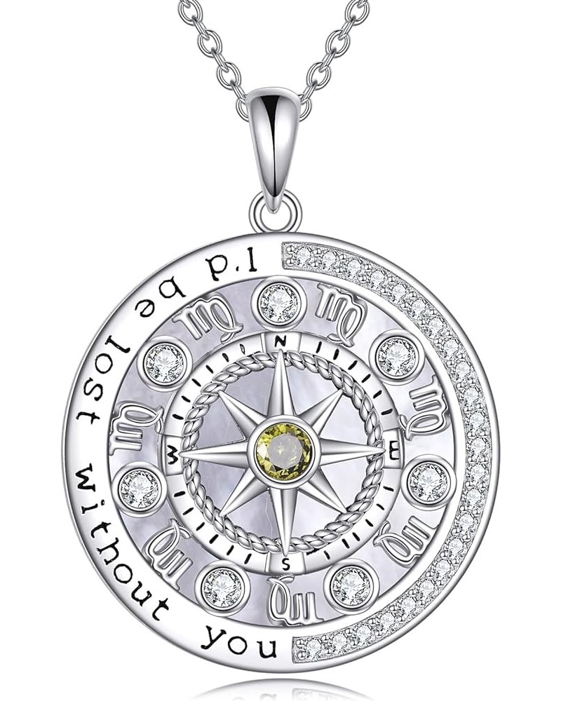 925 Sterling Silver Compass Necklace with Zodiac Graduation Gifts for Women Genuine Birthstone Compass Jewelry for Teen Girls...