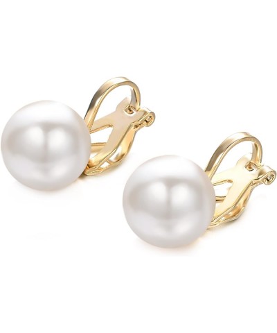 Tiny Pearl Clip On Earrings for Women 18K Gold Plated Faux Pearls Bridal Earring Fashion Wedding Jewelry Yellow Gold 1.0CM Pe...