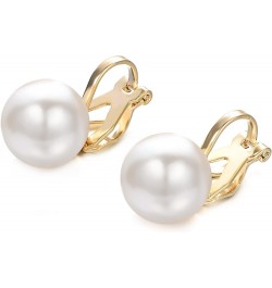 Tiny Pearl Clip On Earrings for Women 18K Gold Plated Faux Pearls Bridal Earring Fashion Wedding Jewelry Yellow Gold 1.0CM Pe...