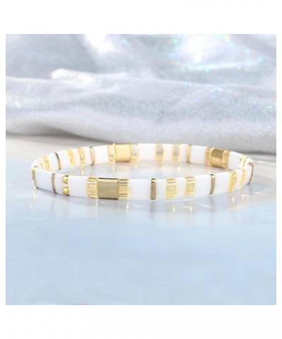 New Miyuki Tila Bead Bracelets Charm Stretch Bracelets Stackable Wrap Bracelets for Women White 08M $11.55 Bracelets