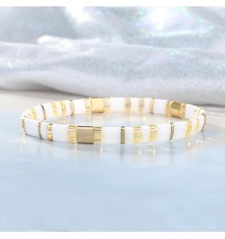 New Miyuki Tila Bead Bracelets Charm Stretch Bracelets Stackable Wrap Bracelets for Women White 08M $11.55 Bracelets