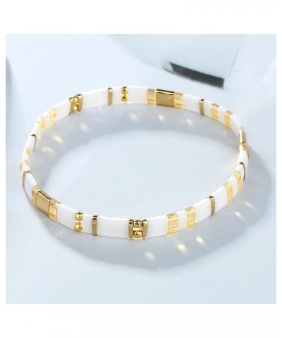 New Miyuki Tila Bead Bracelets Charm Stretch Bracelets Stackable Wrap Bracelets for Women White 08M $11.55 Bracelets