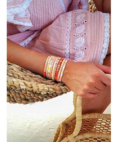 New Miyuki Tila Bead Bracelets Charm Stretch Bracelets Stackable Wrap Bracelets for Women White 08M $11.55 Bracelets