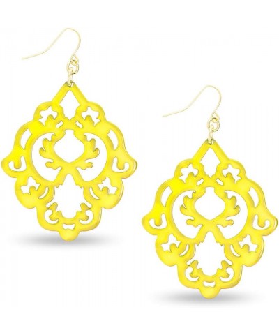 Acrylic Resin Colorful Scroll Design Drop and Dangle Earrings for Women Yellow $13.34 Earrings