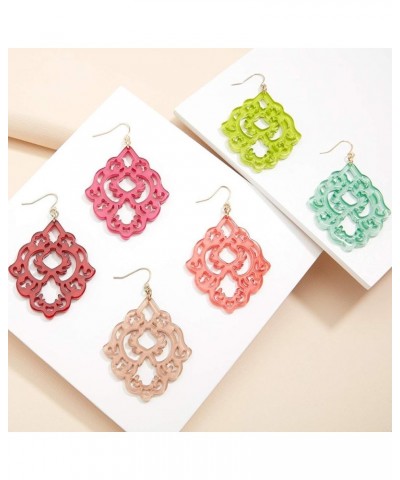 Acrylic Resin Colorful Scroll Design Drop and Dangle Earrings for Women Yellow $13.34 Earrings