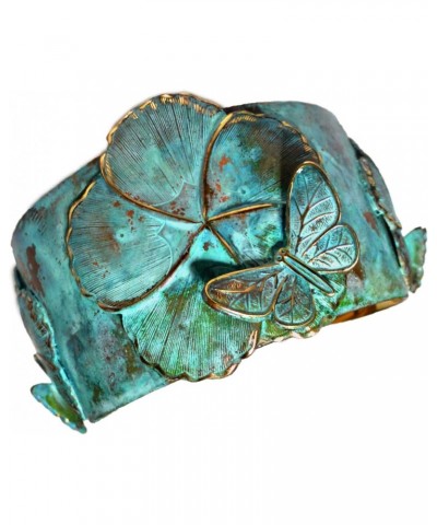 Elaine Coyne Wearable Art Verdigris Patina Brass Asian Delight Butterflies and Flowers Tapered Cuff Bracelet $67.20 Bracelets