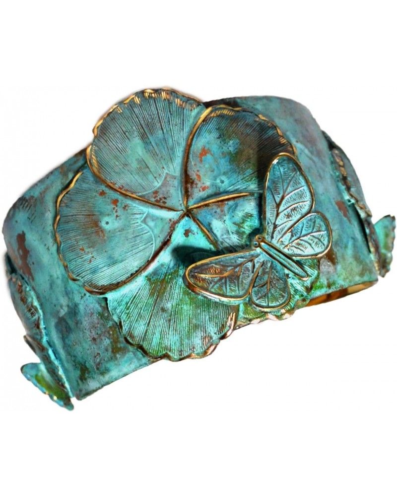 Elaine Coyne Wearable Art Verdigris Patina Brass Asian Delight Butterflies and Flowers Tapered Cuff Bracelet $67.20 Bracelets