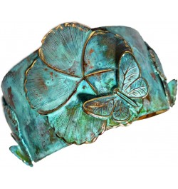 Elaine Coyne Wearable Art Verdigris Patina Brass Asian Delight Butterflies and Flowers Tapered Cuff Bracelet $67.20 Bracelets