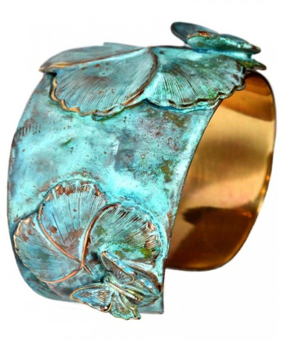 Elaine Coyne Wearable Art Verdigris Patina Brass Asian Delight Butterflies and Flowers Tapered Cuff Bracelet $67.20 Bracelets