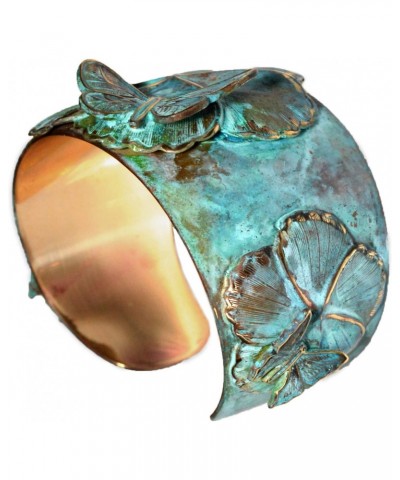 Elaine Coyne Wearable Art Verdigris Patina Brass Asian Delight Butterflies and Flowers Tapered Cuff Bracelet $67.20 Bracelets