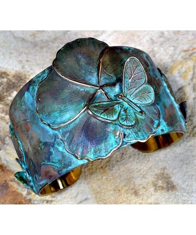 Elaine Coyne Wearable Art Verdigris Patina Brass Asian Delight Butterflies and Flowers Tapered Cuff Bracelet $67.20 Bracelets