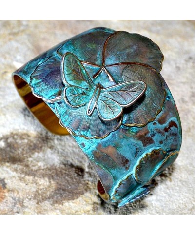 Elaine Coyne Wearable Art Verdigris Patina Brass Asian Delight Butterflies and Flowers Tapered Cuff Bracelet $67.20 Bracelets