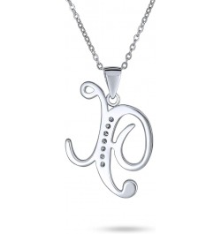 ABC Cubic Zirconia Pave CZ Cursive Script Letter Alphabet Initial Pendant Necklace For Teen Women .925 Sterling Silver Silver...