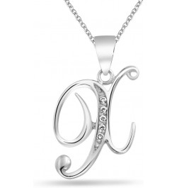 ABC Cubic Zirconia Pave CZ Cursive Script Letter Alphabet Initial Pendant Necklace For Teen Women .925 Sterling Silver Silver...