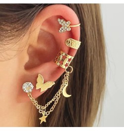 Butterfly Ear Cuff Crystal Stud Chain Tassel Earrings for Women,Gold Plated CZ Ear Cuff Wrap Climber Clips Drop Dangle Non-Pi...