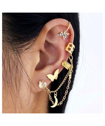 Butterfly Ear Cuff Crystal Stud Chain Tassel Earrings for Women,Gold Plated CZ Ear Cuff Wrap Climber Clips Drop Dangle Non-Pi...