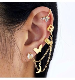 Butterfly Ear Cuff Crystal Stud Chain Tassel Earrings for Women,Gold Plated CZ Ear Cuff Wrap Climber Clips Drop Dangle Non-Pi...