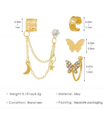 Butterfly Ear Cuff Crystal Stud Chain Tassel Earrings for Women,Gold Plated CZ Ear Cuff Wrap Climber Clips Drop Dangle Non-Pi...