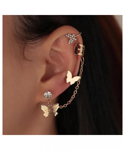 Butterfly Ear Cuff Crystal Stud Chain Tassel Earrings for Women,Gold Plated CZ Ear Cuff Wrap Climber Clips Drop Dangle Non-Pi...