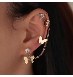 Butterfly Ear Cuff Crystal Stud Chain Tassel Earrings for Women,Gold Plated CZ Ear Cuff Wrap Climber Clips Drop Dangle Non-Pi...