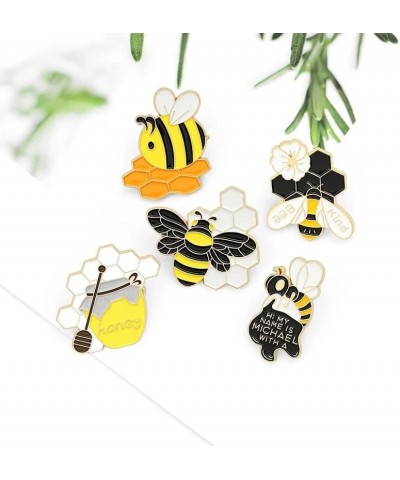 Cartoon Bee Kind Enamel Pin Yellow Honeycomb Honey Jar Bee Brooches Bag Lapel Pin 2 $13.31 Brooches & Pins