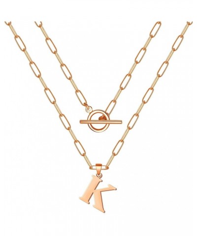 14K Gold Cuban Initial Necklaces for Women Girls | Silver Letter Chunky Chain Choker Rose Gold Necklace Gifts 02-Rose Gold K ...