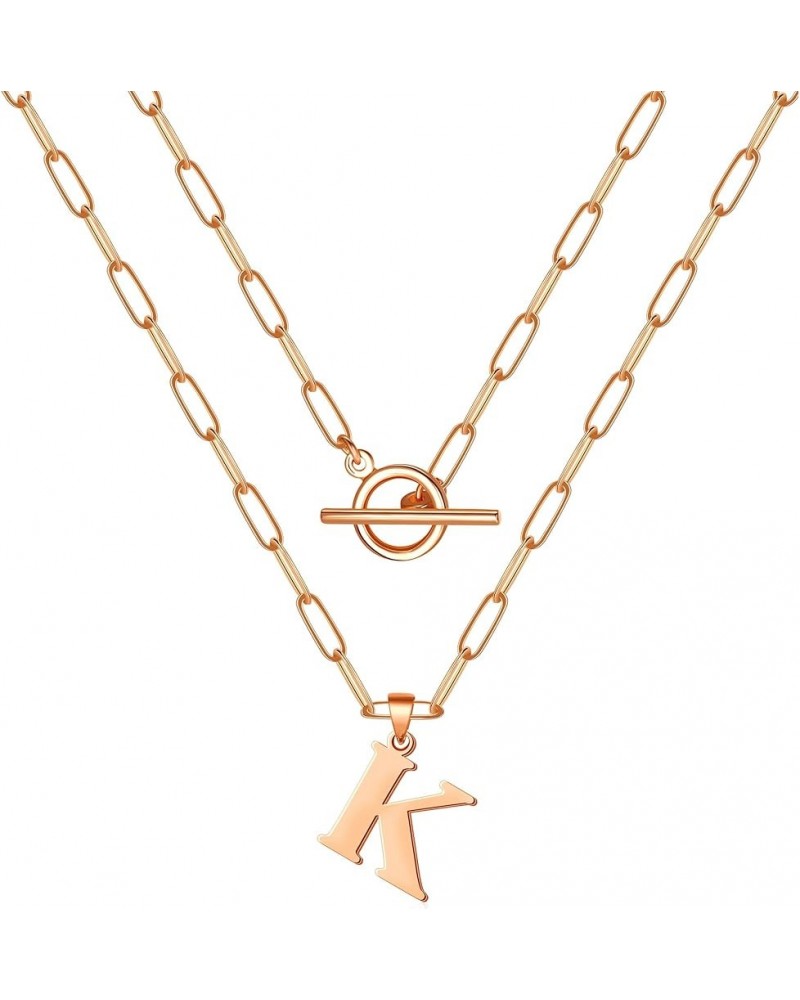 14K Gold Cuban Initial Necklaces for Women Girls | Silver Letter Chunky Chain Choker Rose Gold Necklace Gifts 02-Rose Gold K ...