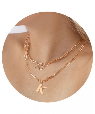 14K Gold Cuban Initial Necklaces for Women Girls | Silver Letter Chunky Chain Choker Rose Gold Necklace Gifts 02-Rose Gold K ...