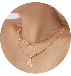 14K Gold Cuban Initial Necklaces for Women Girls | Silver Letter Chunky Chain Choker Rose Gold Necklace Gifts 02-Rose Gold K ...