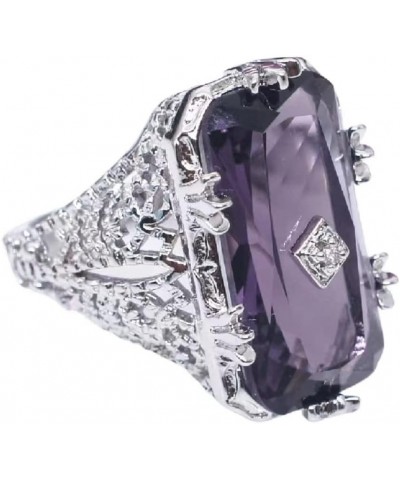 Luxury Fashion Rectangular Natural Amethyst Princess Ring in 925 Silver Openwork Square Perfect Cut Purple Gemstone Cubic Zir...