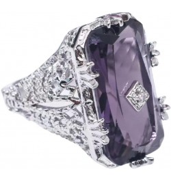 Luxury Fashion Rectangular Natural Amethyst Princess Ring in 925 Silver Openwork Square Perfect Cut Purple Gemstone Cubic Zir...