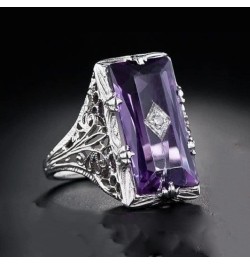 Luxury Fashion Rectangular Natural Amethyst Princess Ring in 925 Silver Openwork Square Perfect Cut Purple Gemstone Cubic Zir...