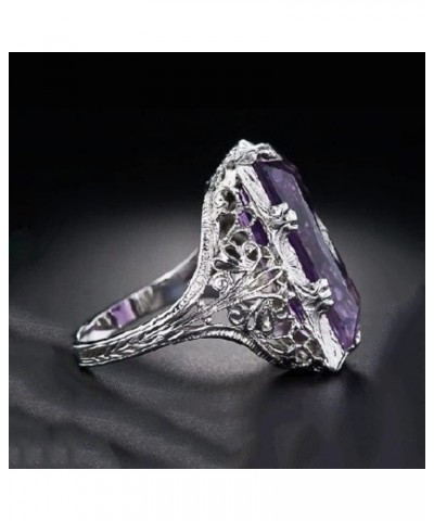 Luxury Fashion Rectangular Natural Amethyst Princess Ring in 925 Silver Openwork Square Perfect Cut Purple Gemstone Cubic Zir...