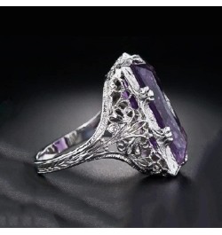 Luxury Fashion Rectangular Natural Amethyst Princess Ring in 925 Silver Openwork Square Perfect Cut Purple Gemstone Cubic Zir...