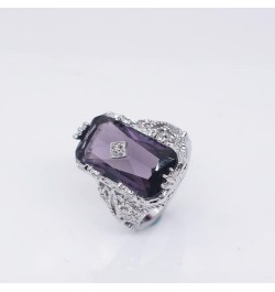 Luxury Fashion Rectangular Natural Amethyst Princess Ring in 925 Silver Openwork Square Perfect Cut Purple Gemstone Cubic Zir...