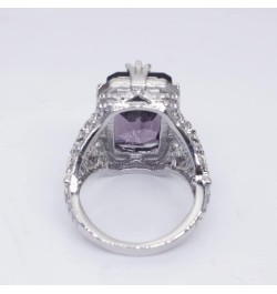 Luxury Fashion Rectangular Natural Amethyst Princess Ring in 925 Silver Openwork Square Perfect Cut Purple Gemstone Cubic Zir...