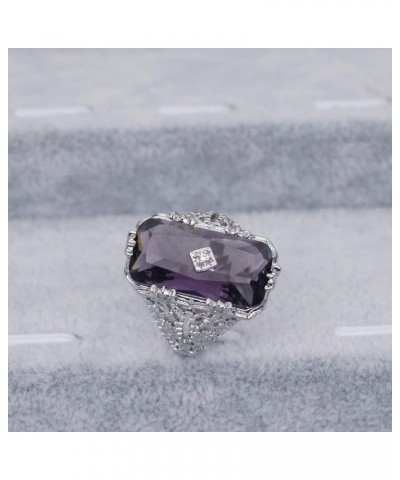 Luxury Fashion Rectangular Natural Amethyst Princess Ring in 925 Silver Openwork Square Perfect Cut Purple Gemstone Cubic Zir...