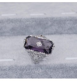 Luxury Fashion Rectangular Natural Amethyst Princess Ring in 925 Silver Openwork Square Perfect Cut Purple Gemstone Cubic Zir...