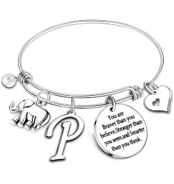 Initial Charm Bracelet Elephant Charm Bracelet Gifts for Women Girls Inspirational Bangle 26 Letters Alphabet Bracelets Heart...