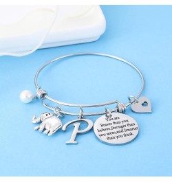 Initial Charm Bracelet Elephant Charm Bracelet Gifts for Women Girls Inspirational Bangle 26 Letters Alphabet Bracelets Heart...